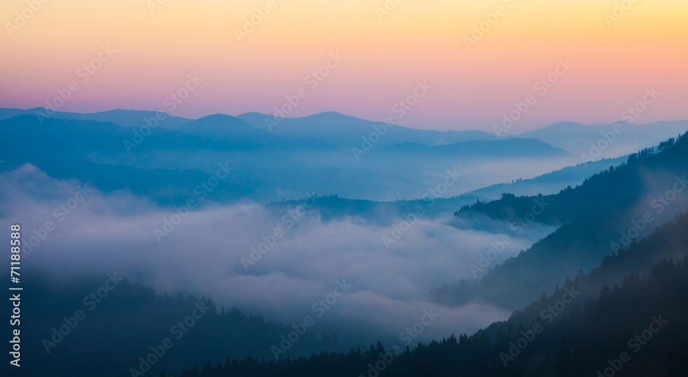 Majestic sunset in the mountains landscape