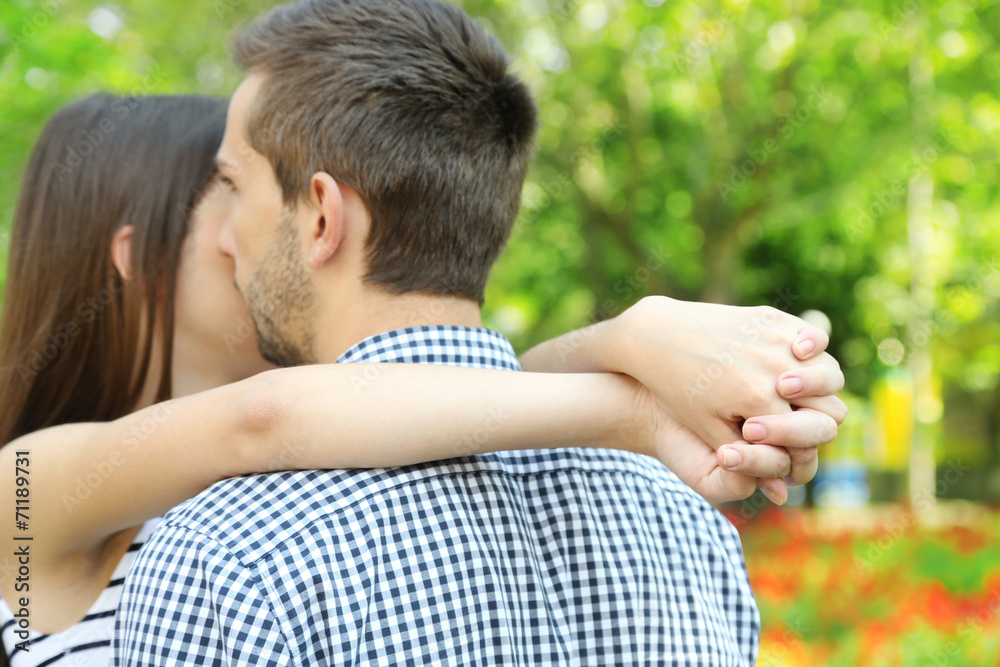 Embrace a loving couple outdoors Embrace a loving couple outdoors