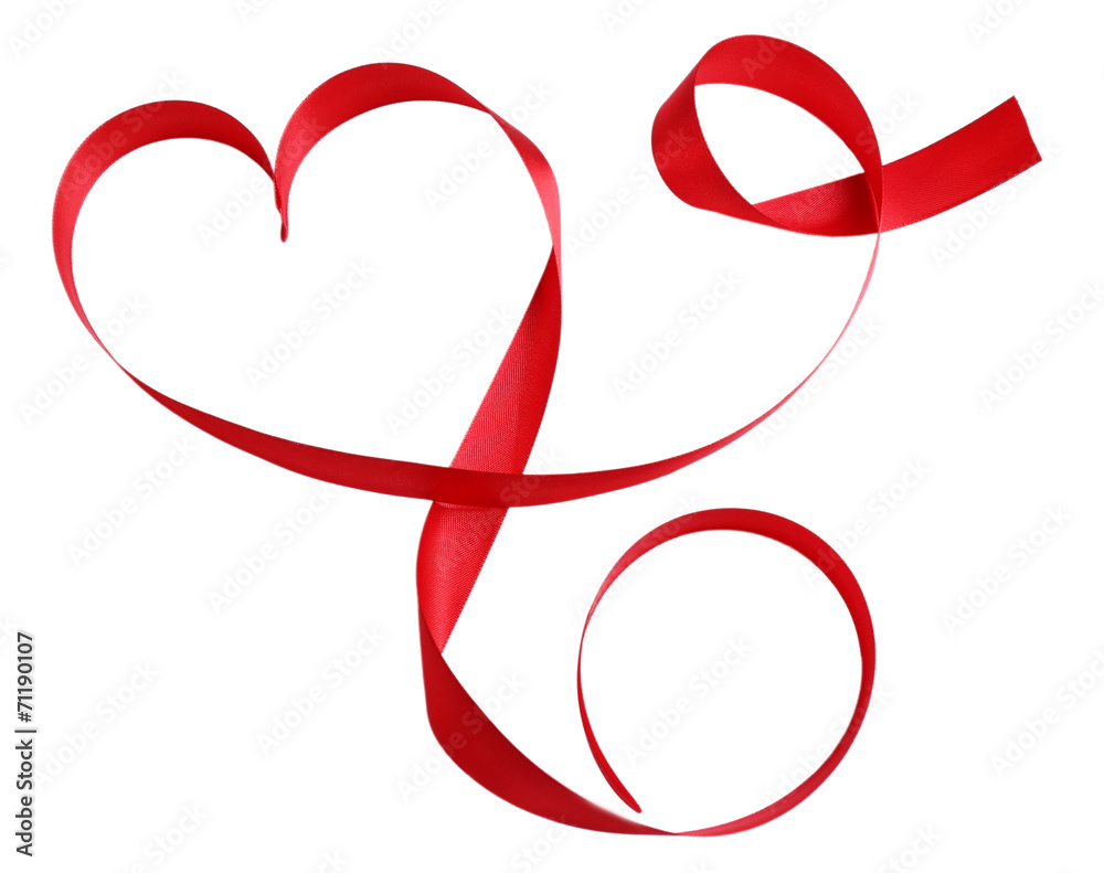 Heart shaped shiny red satin ribbon isolated on white Heart shaped shiny red satin ribbon isolated on white