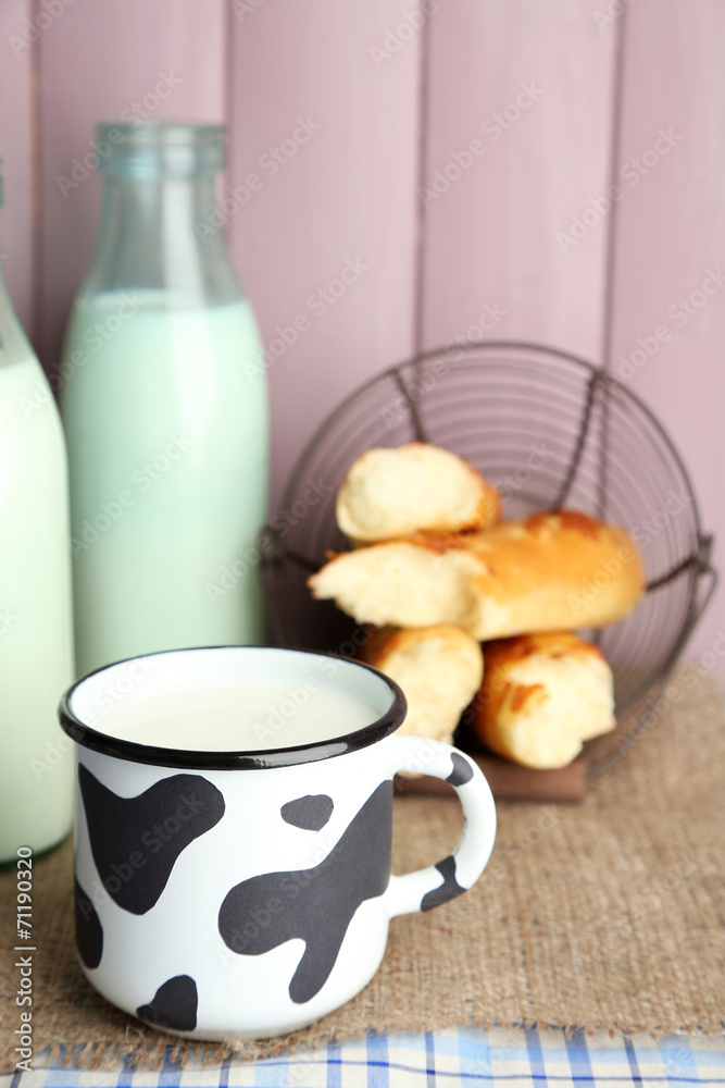 Retro still life with tasty rustic milk, on table Retro still life with tasty rustic milk, on table