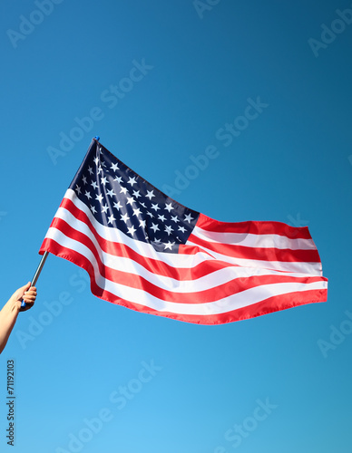 Hand holding american flag
