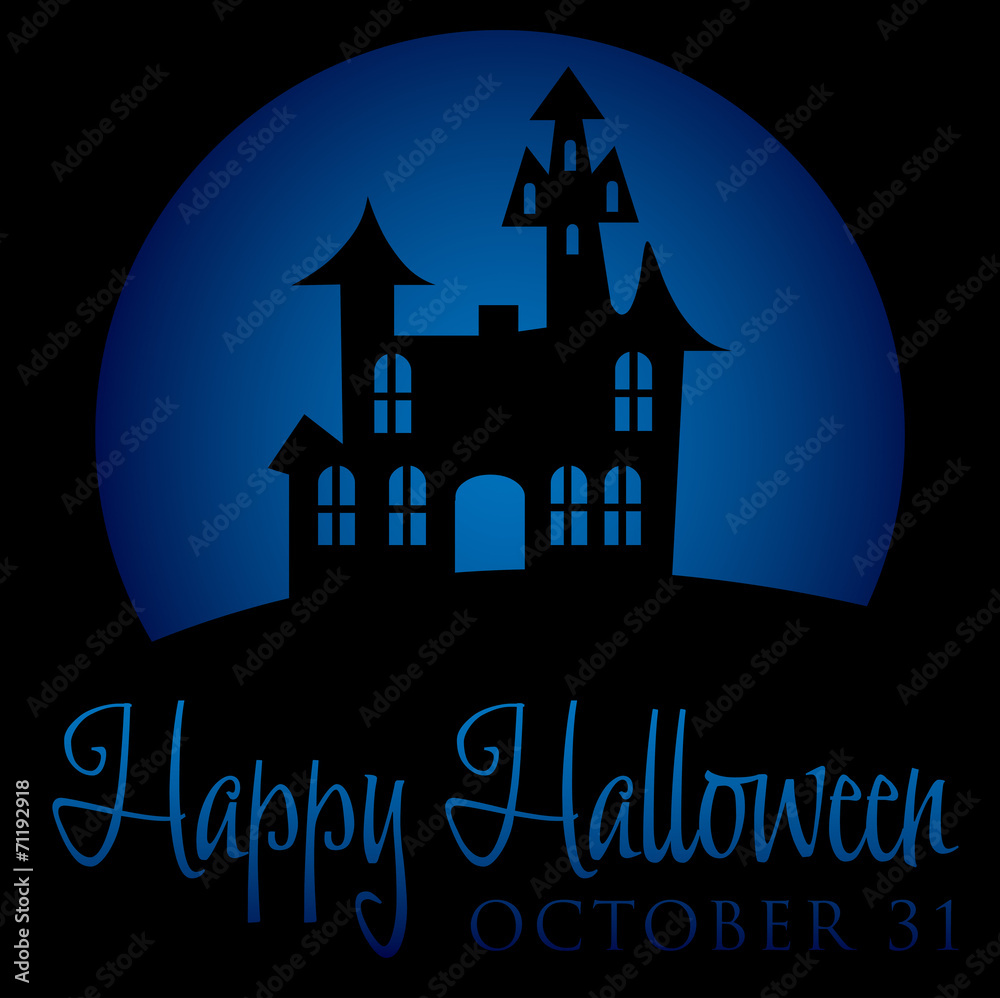 Haunted house rising moon Halloween card in vector format.