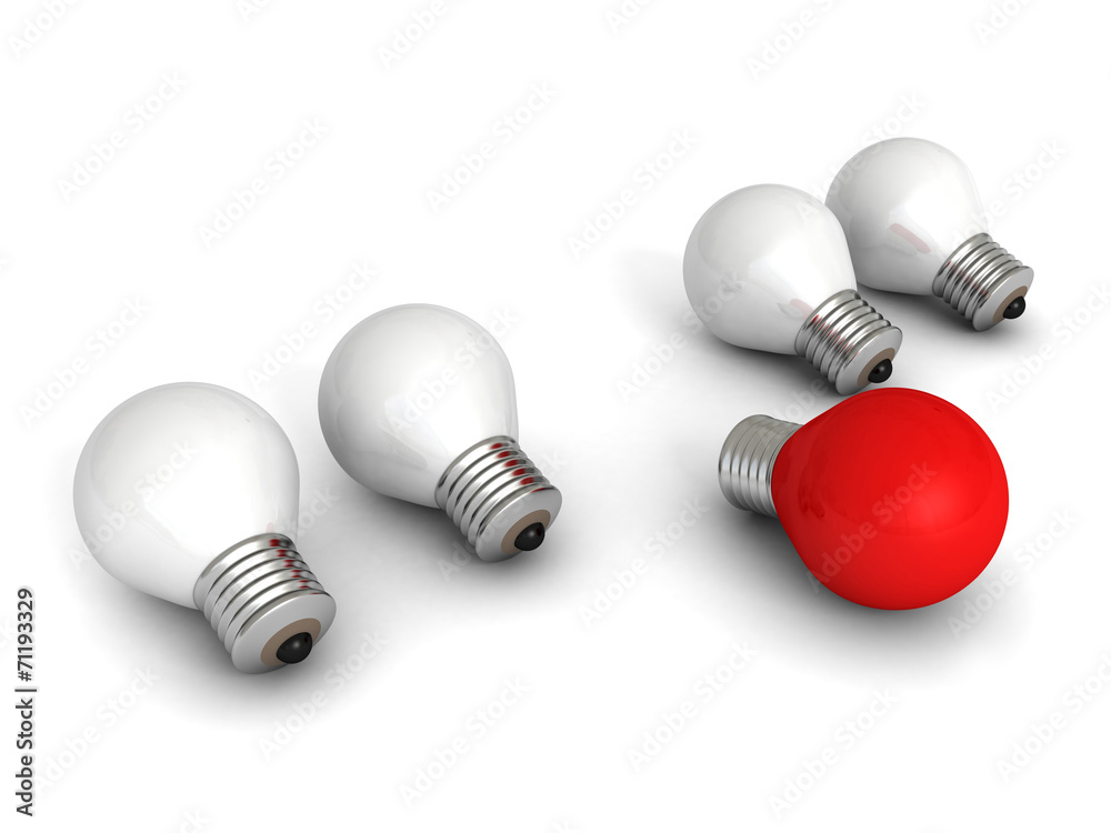 different red idea light bulb on white different red idea light bulb on white