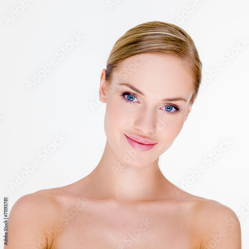 Blond Woman with Bare Shoulders in Studio