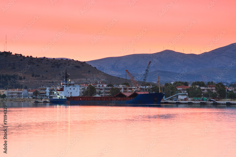 Ship in the industrial port in Nafplio, Greece.
