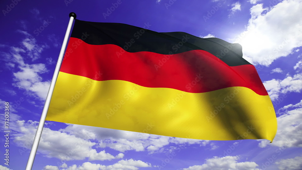flag of Germany with fabric structure against a cloudy sky flag of Germany with fabric structure against a cloudy sky