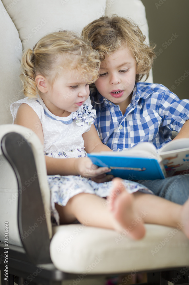 Young Brother and Sister Reading a Book Together Young Brother and Sister Reading a Book Together