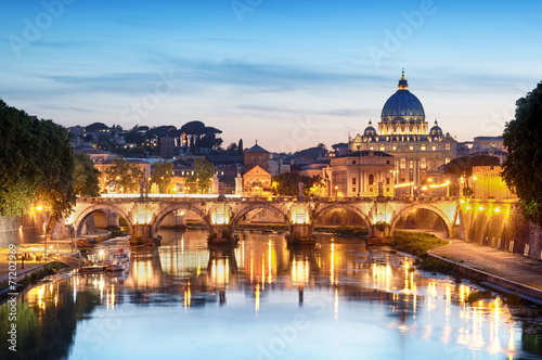 River Tiber, Ponte Sant Angelo and St. Peter's Basilica © fazon