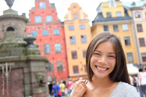 Canvas Print Woman portrait in Europe, Stortorget, Stockholm
