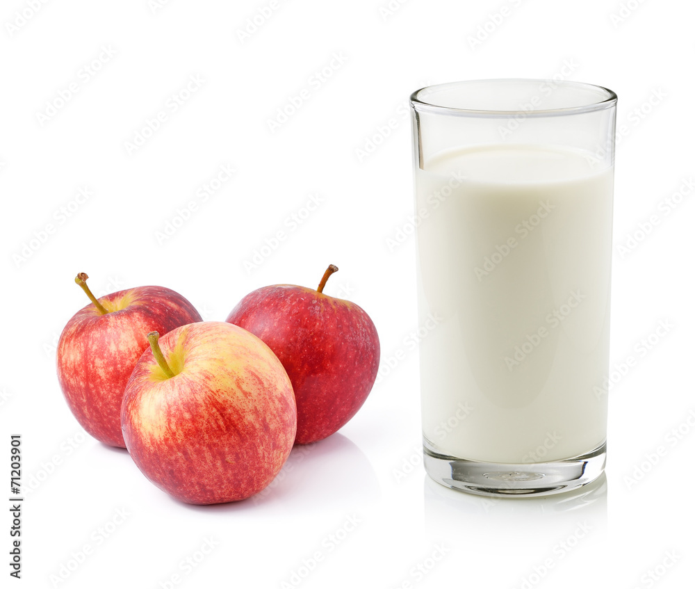 apple and milk isolated on white background apple and milk isolated on white background
