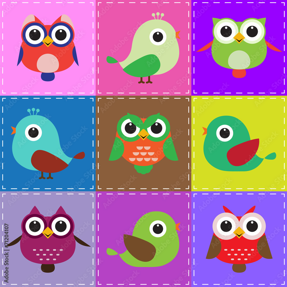 Fototapeta premium Set of different cute birds.
