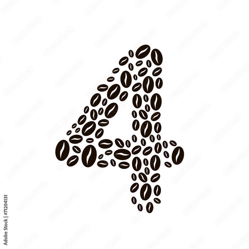 Number 4 made of coffee beans vector set Number 4 made of coffee beans vector set