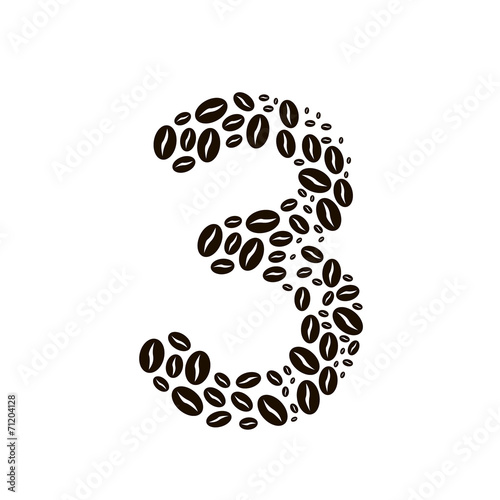 Number 3 made of coffee beans vector set