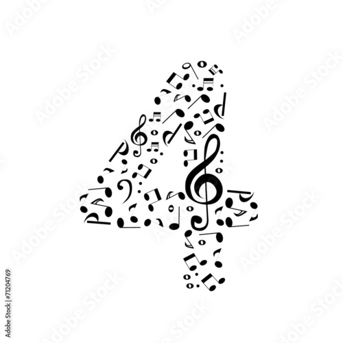 Abstract vector number four made from music notes - numbers set