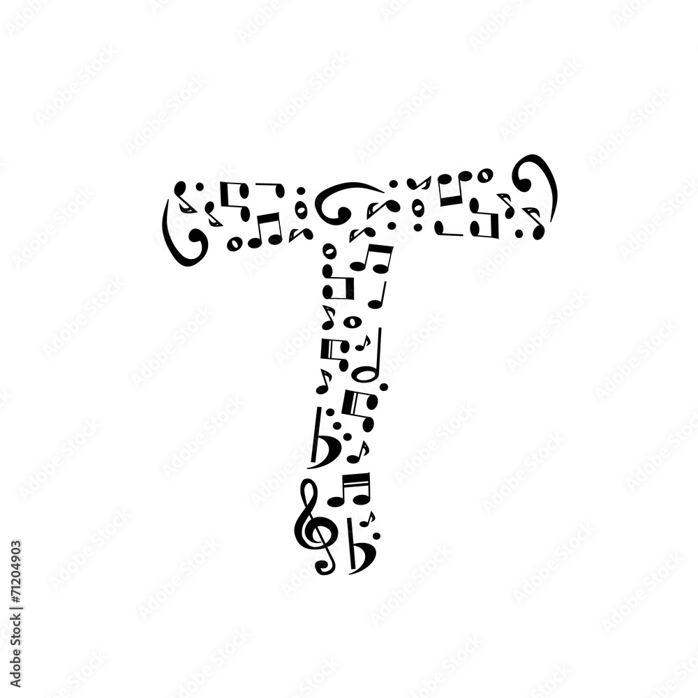 Abstract vector alphabet - T made from music notes - alphabet se