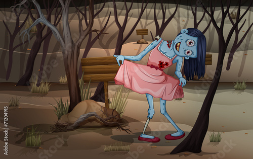 A scary zombie at the forest