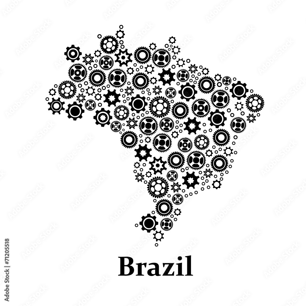 Brazil Gear map. Concept for teamwork country, technology hub.Ve Brazil Gear map. Concept for teamwork country, technology hub.Ve