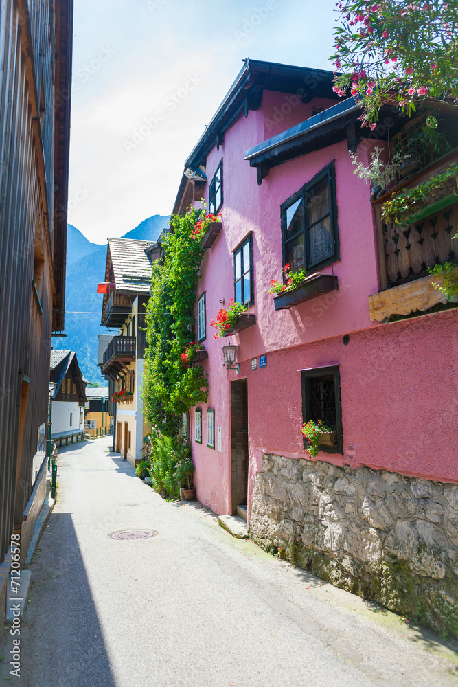 Fototapeta premium Typowy pensjonat w miejscowości Hallstatt