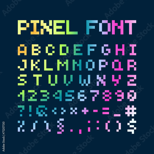 Multicolored Gradient Pixel Font, Alphabet