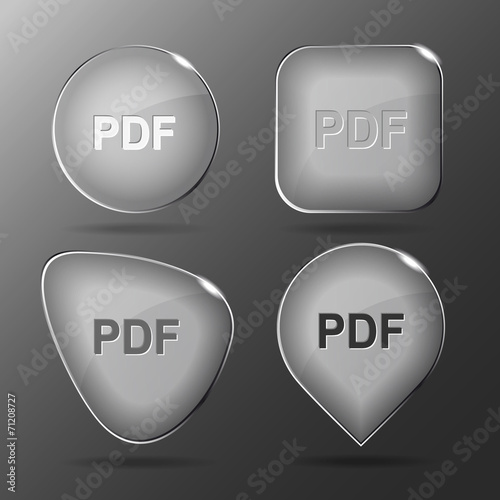 Pdf. Glass buttons. Vector illustration.