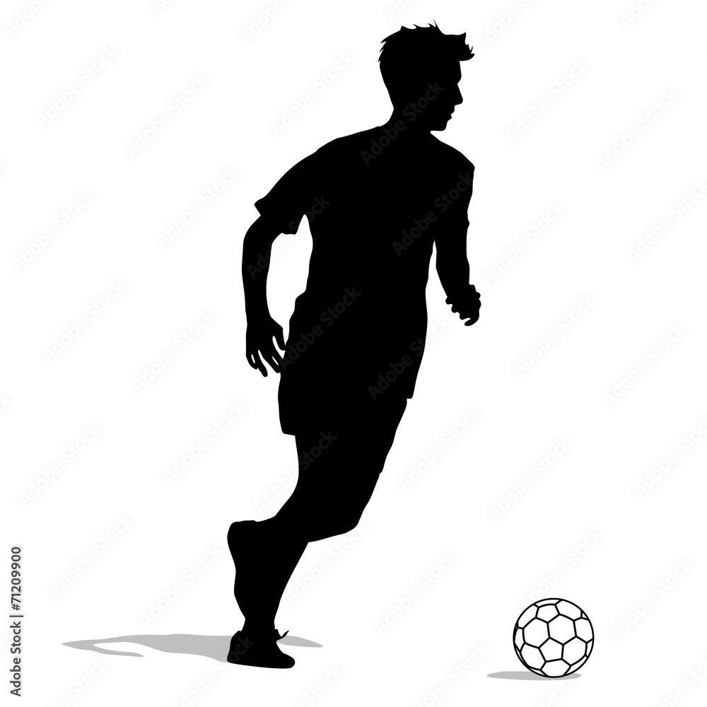 silhouettes of soccer players with the ball. Vector illustration