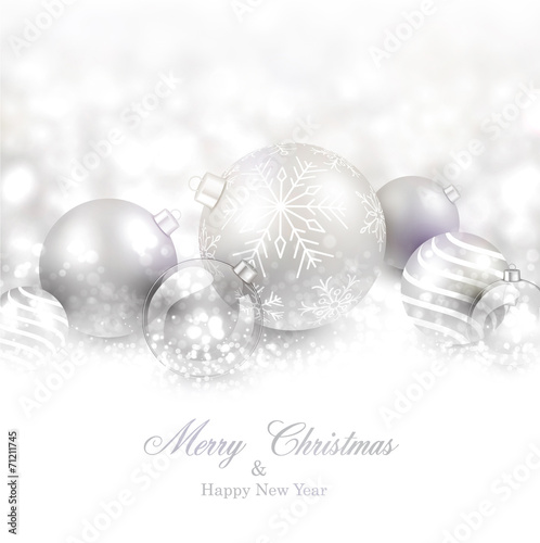 Winter background with silver christmas balls.