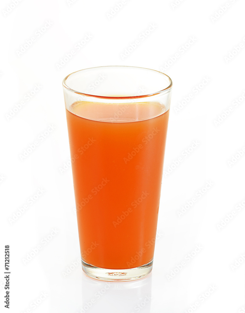 Fresh carrot juice glass. Isolated on white background