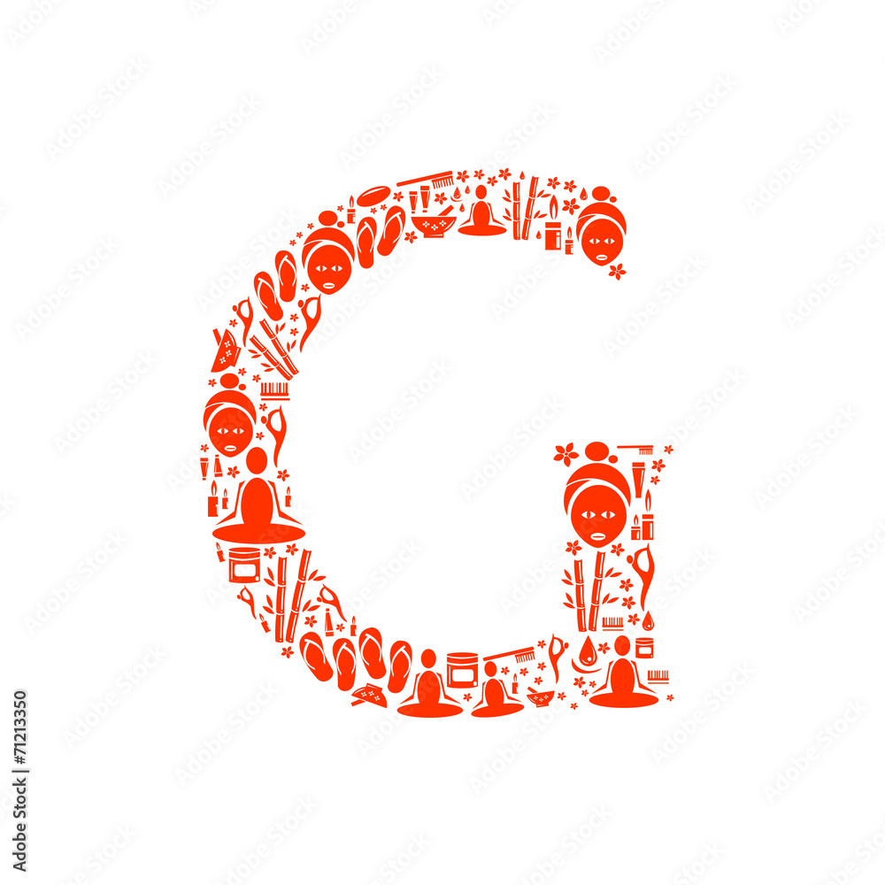 Fototapeta premium Abstract vector alphabet - G made from Icon Spa - alphabet set.