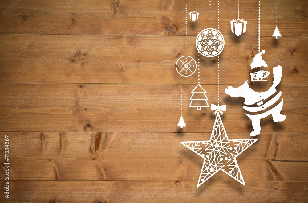 Fototapeta premium Composite image of hanging christmas decorations
