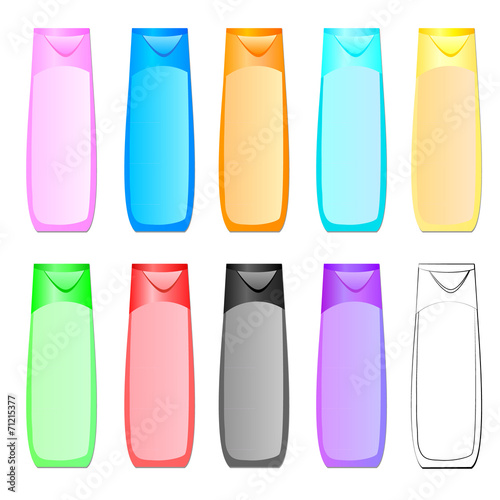 Vector illustration of bottle of shampoo of different colors