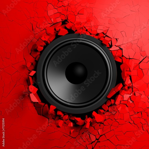 Red wall breaks from sound with loudspeaker illustration