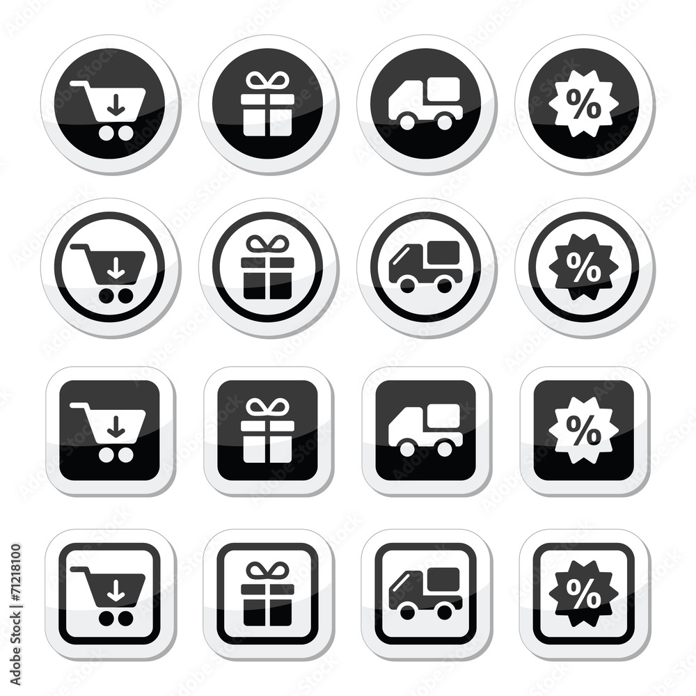 Shopping on internet black icons set with shadow Shopping on internet black icons set with shadow