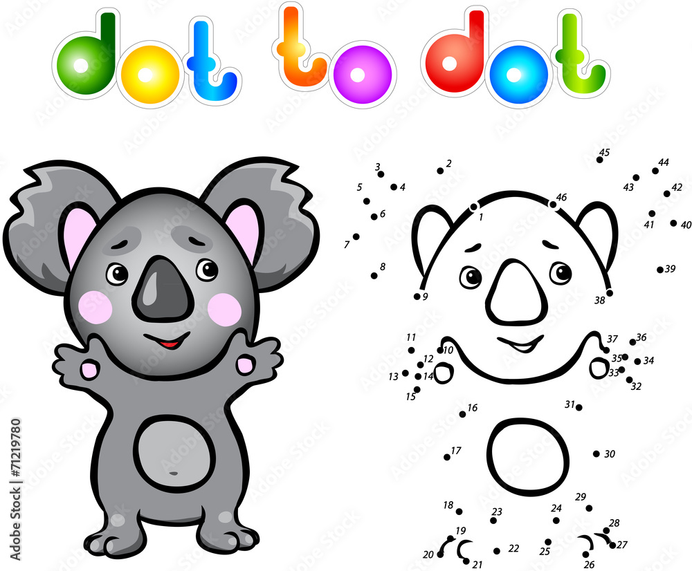 Obraz premium Funny cartoon koala dot to dot