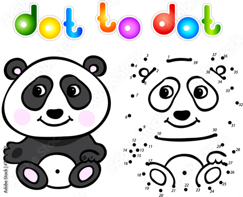 Fototapeta Naklejka Na Ścianę i Meble -  Funny cartoon panda dot to dot