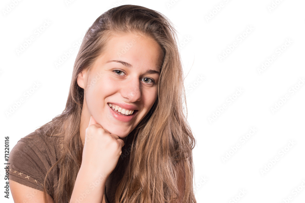 Girl with beautiful smile on white isolated background Girl with beautiful smile on white isolated background