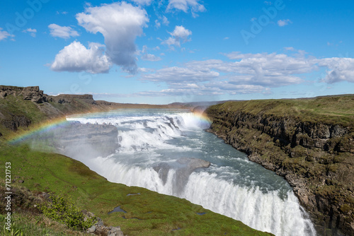 Gullfoss  Golden falls  waterfall and rainbow in Iceland..