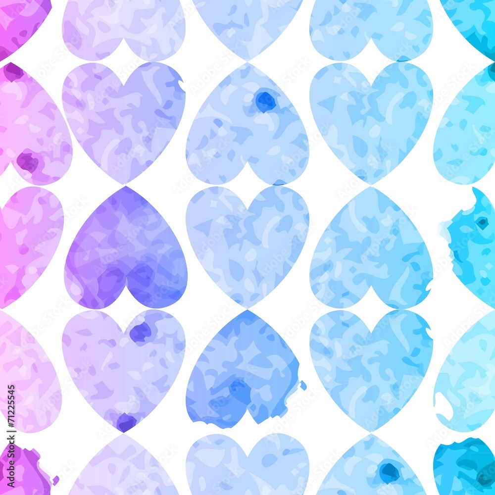 Seamless pattern with watercolor hearts.
