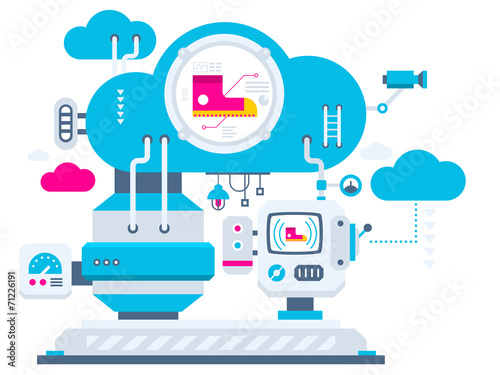 Vector industrial illustration background of the cloud technolog