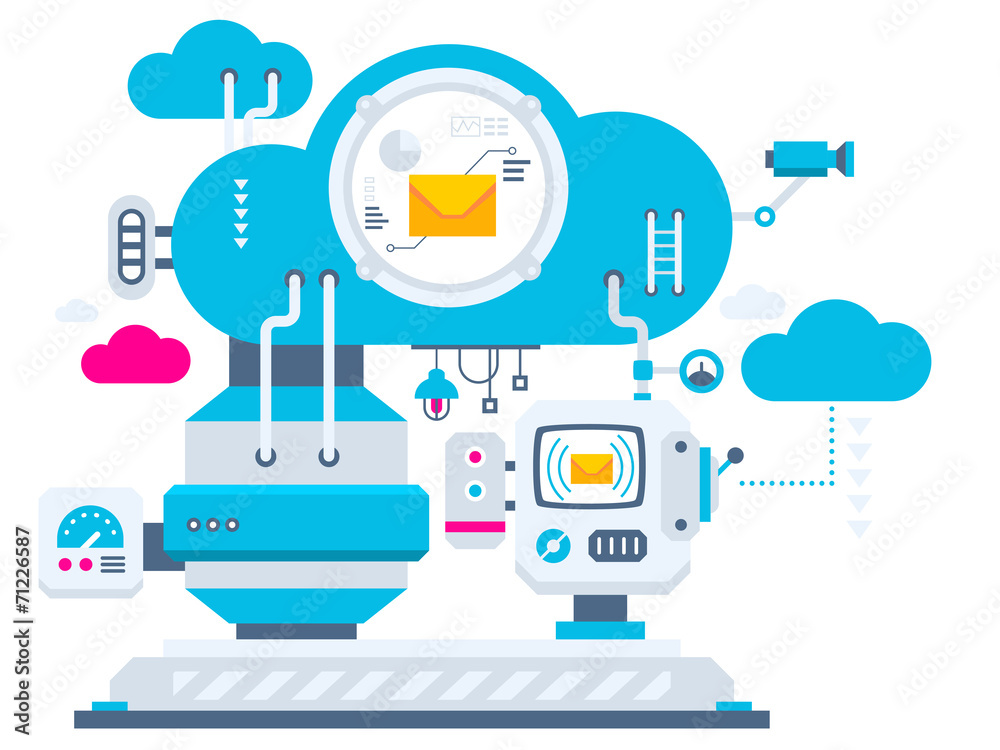 Vector industrial illustration background of the cloud technolog Vector industrial illustration background of the cloud technolog
