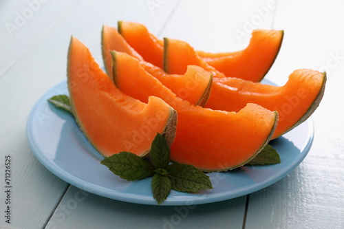 Cantaloupe melon with mint as healthy refreshment