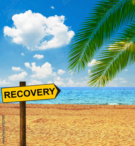 Tropical beach and direction board saying RECOVERY © irishmaster