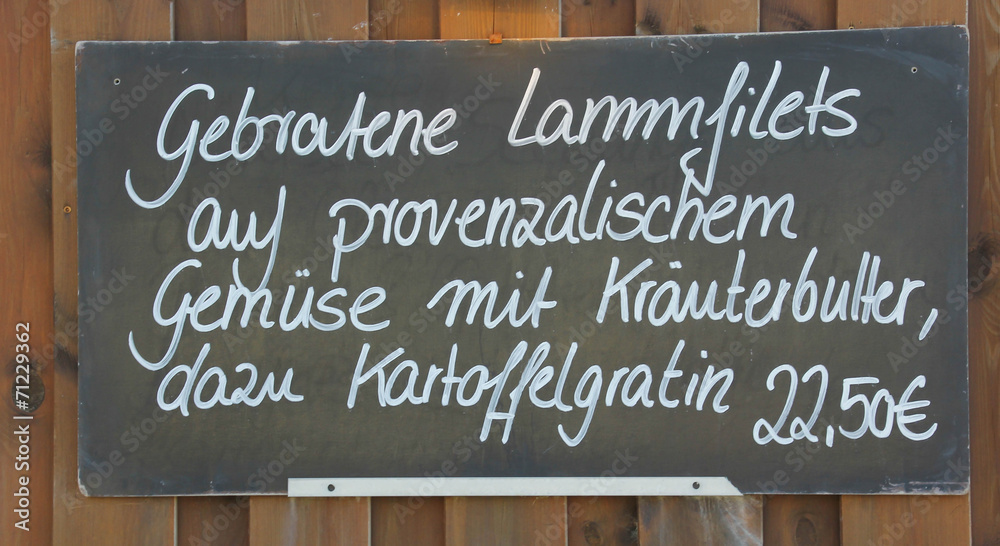 Fototapeta premium Speisekarte Essen Preis