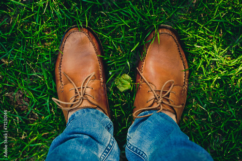 man shoes on the grass