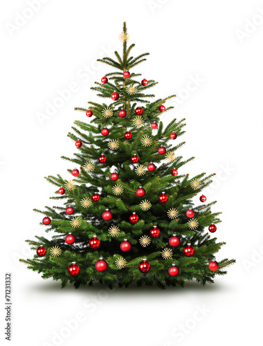 Christbaum mit Roten Kugeln und Strohsternen