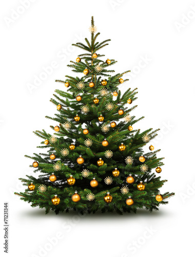 Christbaum mit Goldenen Kugeln und Strohsternen