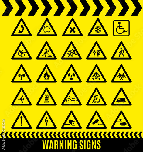Warning signs set. Caution background.
