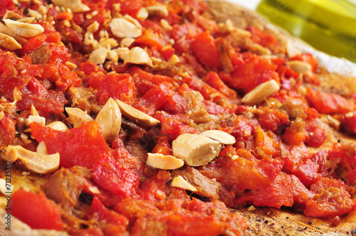 coc de tomata, a pie with tomato and tuna typical of Valencia, S