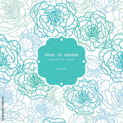 Vector blue line art flowers frame seamless pattern background