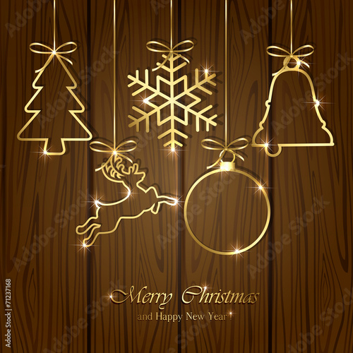 Christmas elements on wooden background