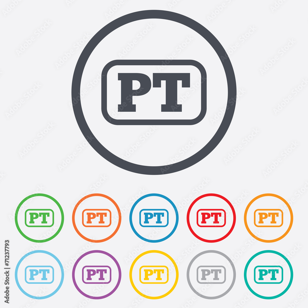 Portuguese language sign icon. PT translation Portuguese language sign icon. PT translation